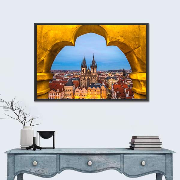 Tyn Church And Old Town Square In Prague Canvas Wall Art-3 Horizontal-Gallery Wrap-25" x 16"-Tiaracle