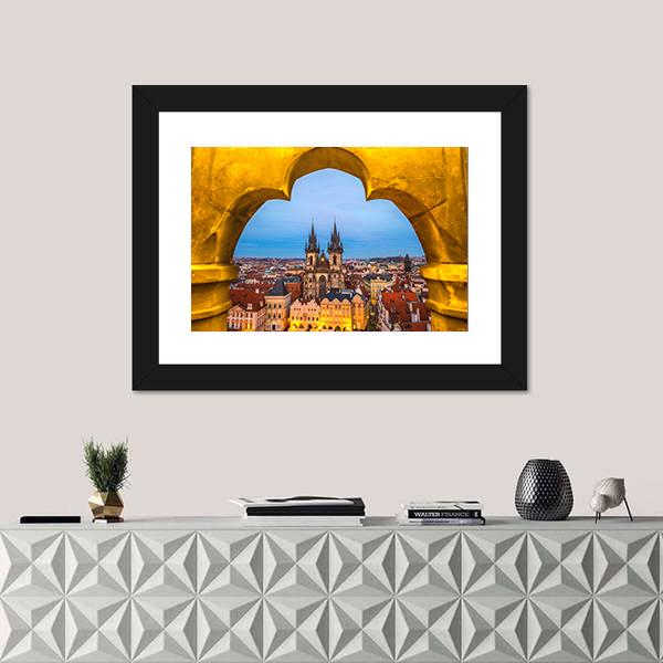 Tyn Church And Old Town Square In Prague Canvas Wall Art-3 Horizontal-Gallery Wrap-25" x 16"-Tiaracle