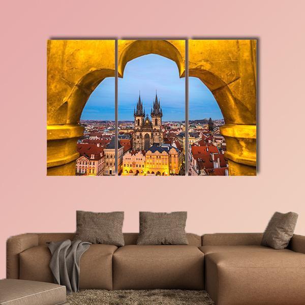 Tyn Church And Old Town Square In Prague Canvas Wall Art-3 Horizontal-Gallery Wrap-25" x 16"-Tiaracle