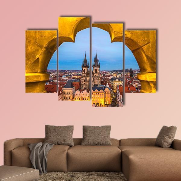 Tyn Church And Old Town Square In Prague Canvas Wall Art-4 Pop-Gallery Wrap-50" x 32"-Tiaracle