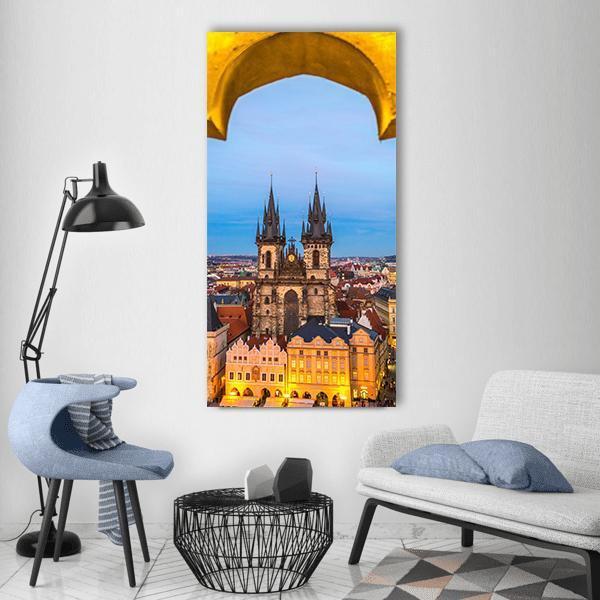 Tyn Church And Old Town Square In Prague Vertical Canvas Wall Art-1 Vertical-Gallery Wrap-12" x 24"-Tiaracle