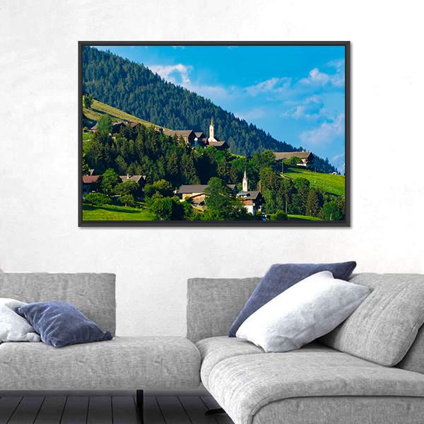 Typical Alpine Villages In Tyrol Alps Canvas Wall Art-1 Piece-Floating Frame-24" x 16"-Tiaracle