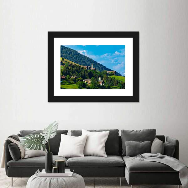 Typical Alpine Villages In Tyrol Alps Canvas Wall Art-1 Piece-Framed Print-20" x 16"-Tiaracle