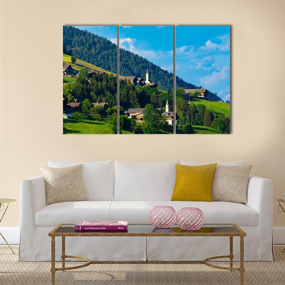 Typical Alpine Villages In Tyrol Alps Canvas Wall Art-4 Pop-Gallery Wrap-50" x 32"-Tiaracle