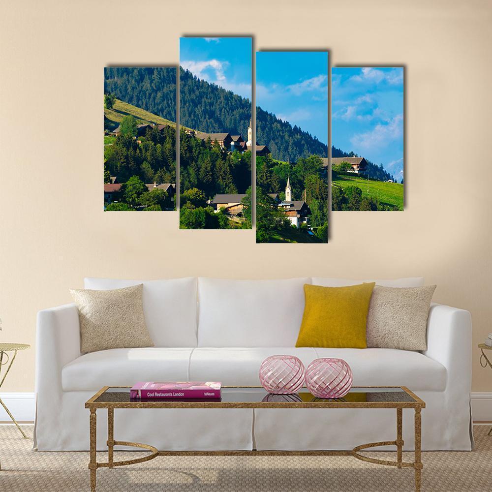 Typical Alpine Villages In Tyrol Alps Canvas Wall Art-4 Pop-Gallery Wrap-50" x 32"-Tiaracle