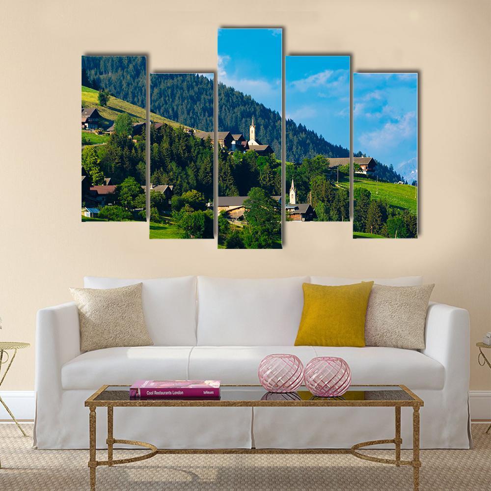 Typical Alpine Villages In Tyrol Alps Canvas Wall Art-5 Pop-Gallery Wrap-47" x 32"-Tiaracle
