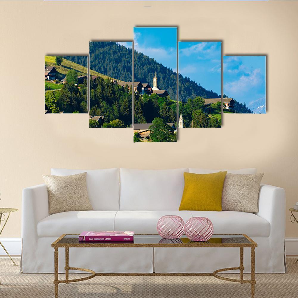 Typical Alpine Villages In Tyrol Alps Canvas Wall Art-5 Star-Gallery Wrap-62" x 32"-Tiaracle