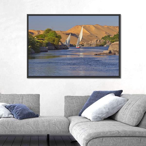 Typical Sailing On The Nile River Canvas Wall Art-1 Piece-Floating Frame-24" x 16"-Tiaracle