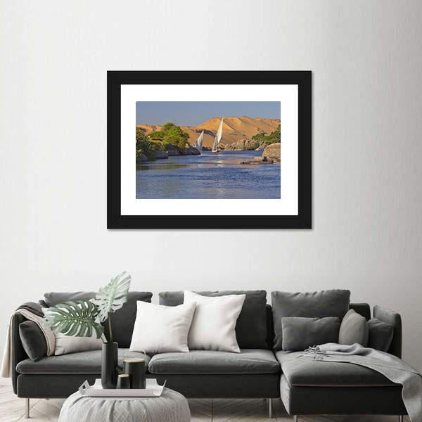 Typical Sailing On The Nile River Canvas Wall Art-1 Piece-Framed Print-20" x 16"-Tiaracle