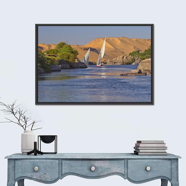 Typical Sailing On The Nile River Canvas Wall Art-3 Horizontal-Gallery Wrap-25" x 16"-Tiaracle