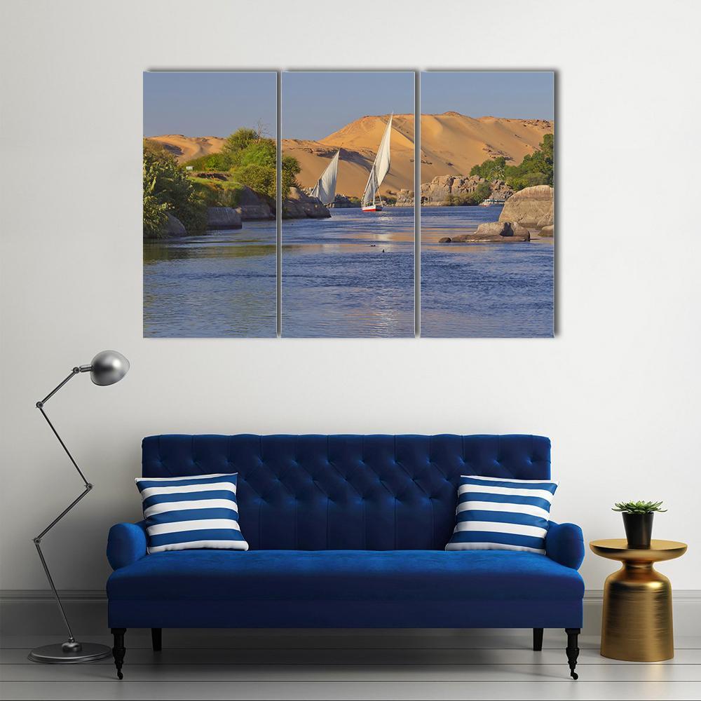 Typical Sailing On The Nile River Canvas Wall Art-3 Horizontal-Gallery Wrap-37" x 24"-Tiaracle