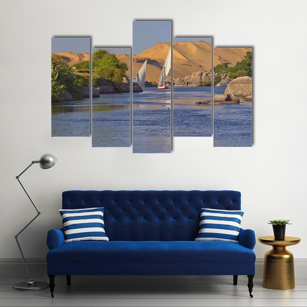 Typical Sailing On The Nile River Canvas Wall Art-5 Pop-Gallery Wrap-47" x 32"-Tiaracle
