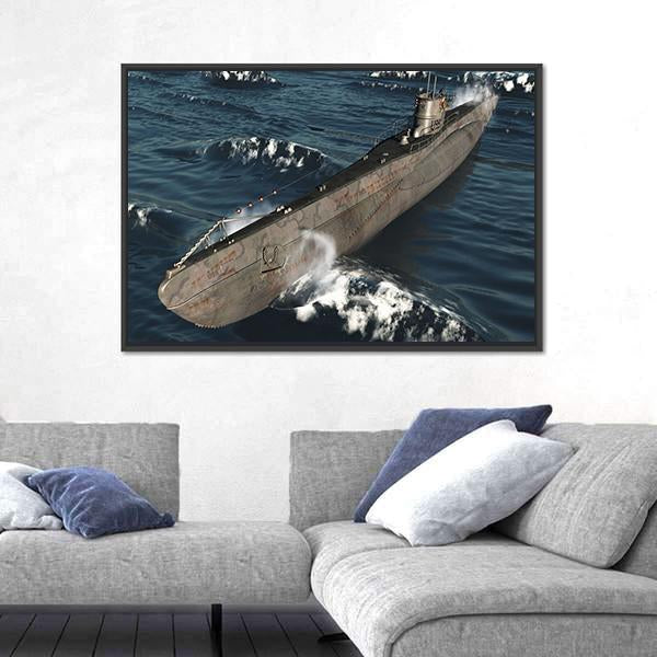 U99-German Submarine From Worldwar II Canvas Wall Art-1 Piece-Floating Frame-24" x 16"-Tiaracle
