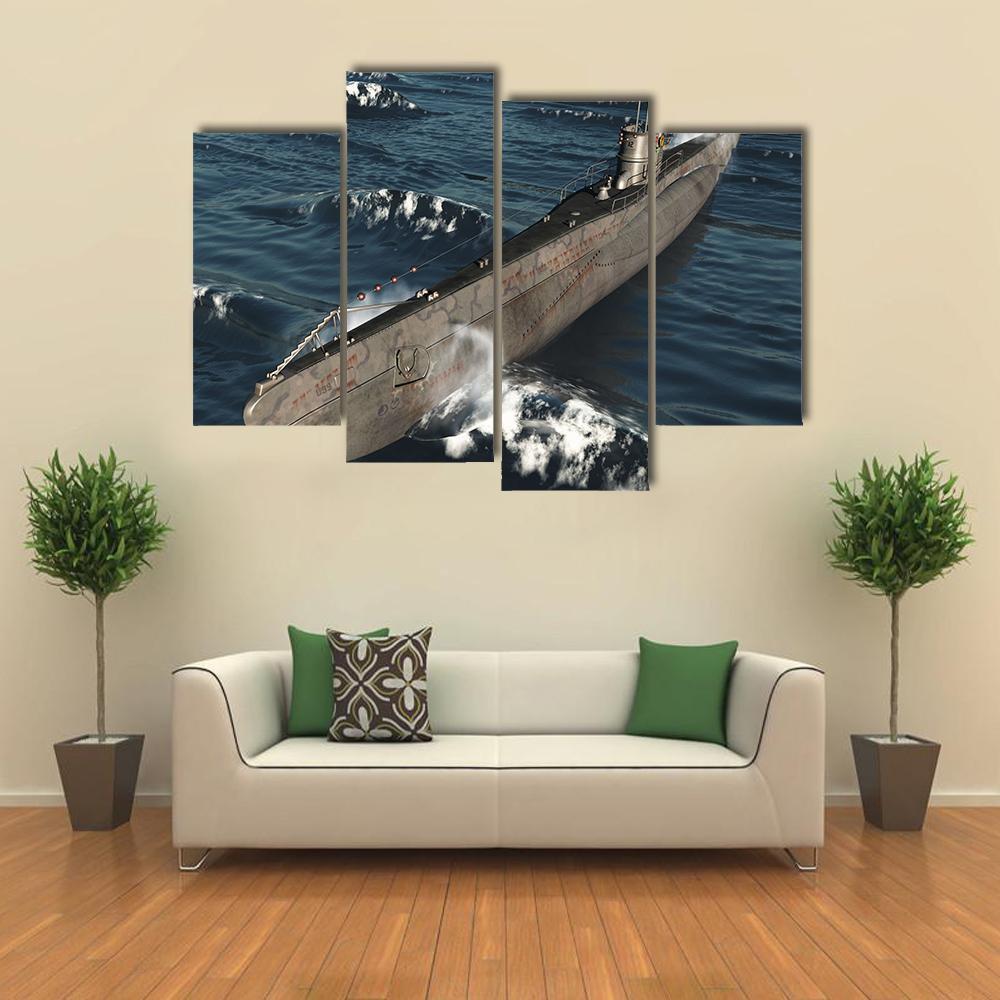 U99-German Submarine From Worldwar II Canvas Wall Art-3 Horizontal-Gallery Wrap-37" x 24"-Tiaracle