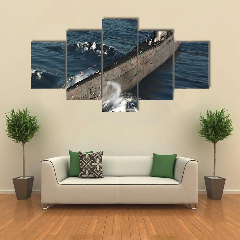 U99-German Submarine From Worldwar II Canvas Wall Art-5 Star-Gallery Wrap-62" x 32"-Tiaracle