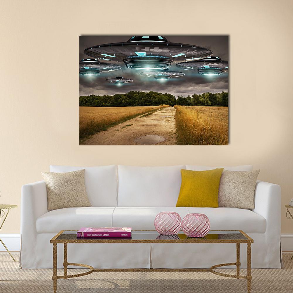 UFO Invasion On Earth Canvas Wall Art-1 Piece-Gallery Wrap-36" x 24"-Tiaracle