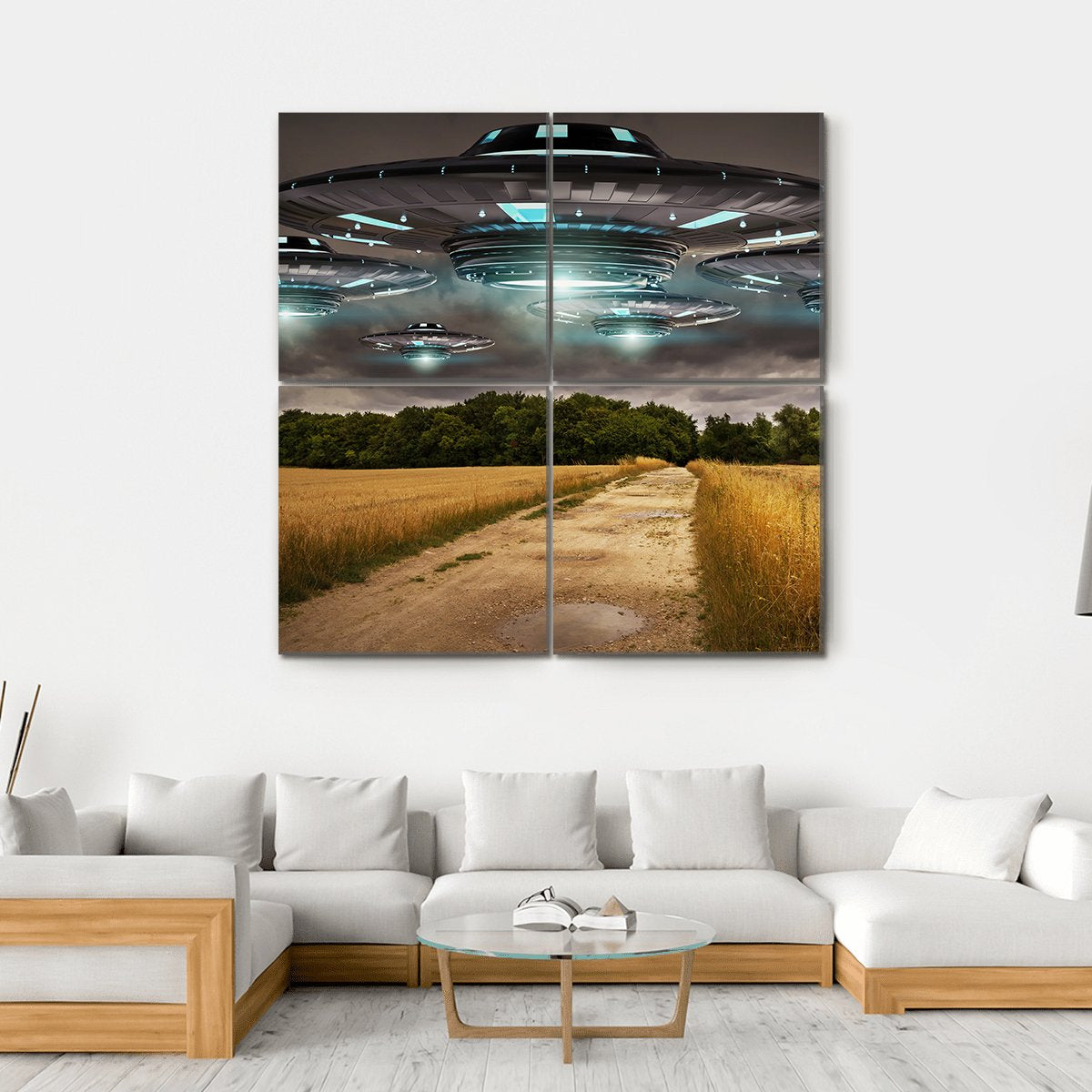 UFO Invasion On Earth Canvas Wall Art-4 Square-Gallery Wrap-17" x 17"-Tiaracle