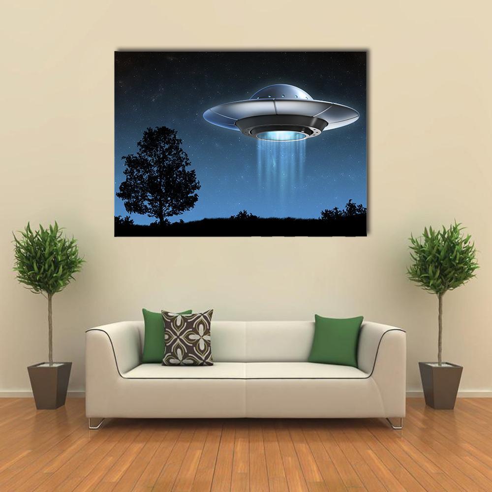 UFO Landing On Earth Canvas Wall Art-4 Horizontal-Gallery Wrap-34" x 24"-Tiaracle