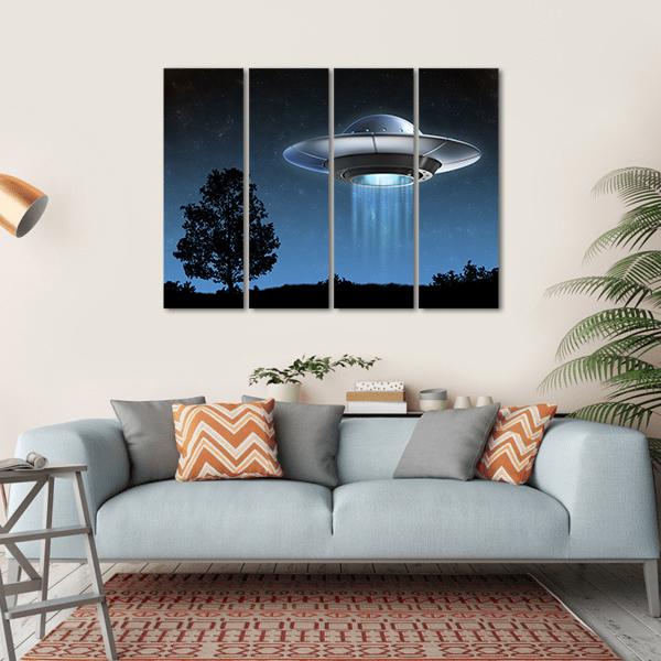 UFO Landing On Earth Canvas Wall Art-4 Horizontal-Gallery Wrap-34" x 24"-Tiaracle