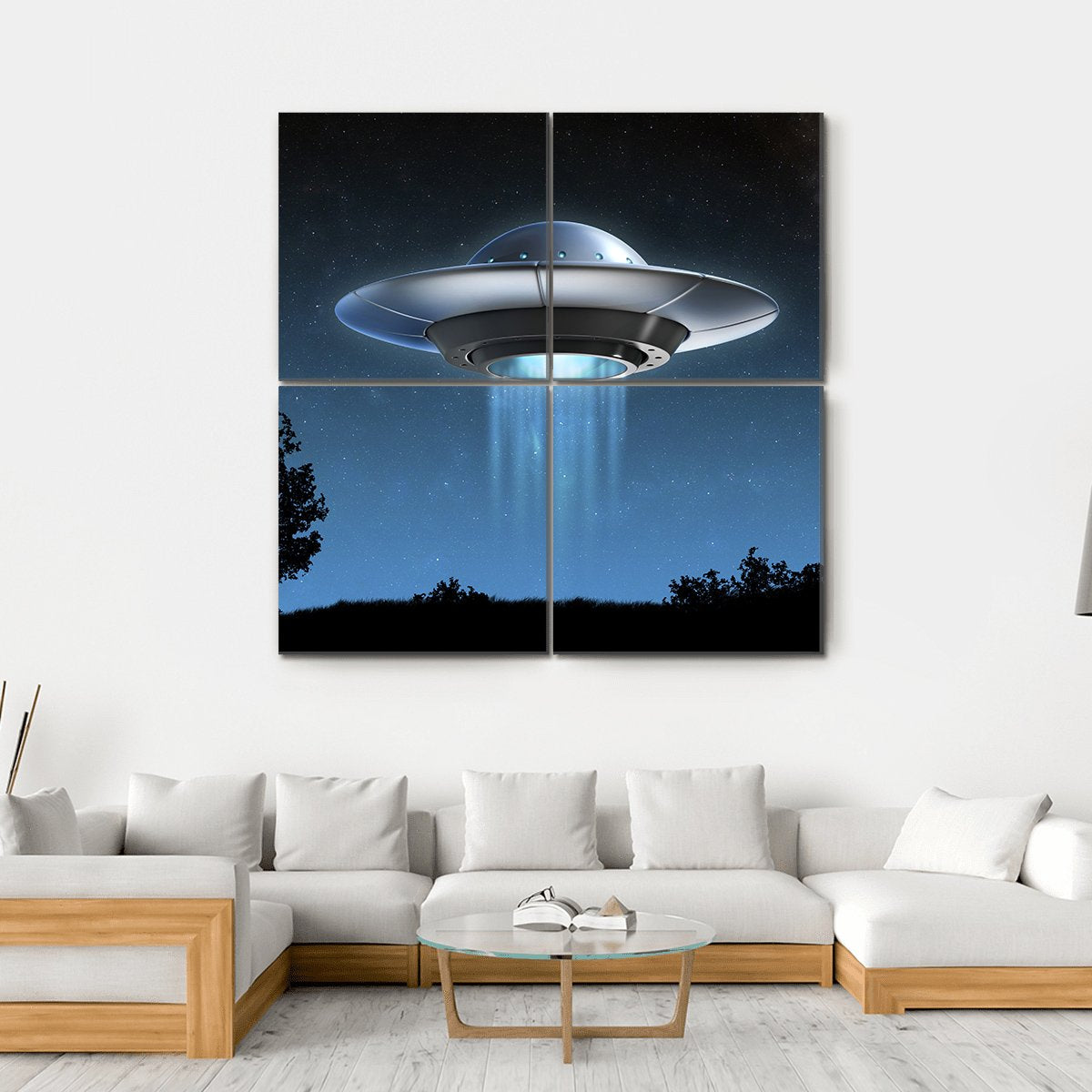 UFO Landing On Earth Canvas Wall Art-4 Square-Gallery Wrap-17" x 17"-Tiaracle