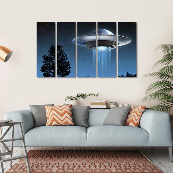 UFO Landing On Earth Canvas Wall Art-5 Horizontal-Gallery Wrap-22" x 12"-Tiaracle