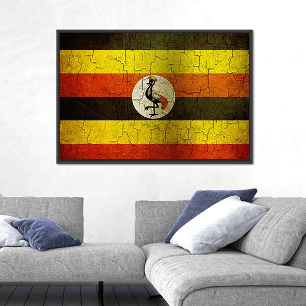 Uganda Flag On A Cracked Grunge Canvas Wall Art-1 Piece-Floating Frame-24" x 16"-Tiaracle