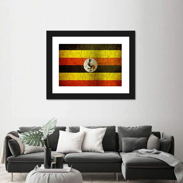 Uganda Flag On A Cracked Grunge Canvas Wall Art-1 Piece-Framed Print-20" x 16"-Tiaracle