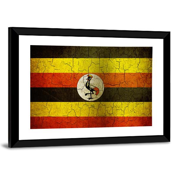 Uganda Flag On A Cracked Grunge Canvas Wall Art-3 Horizontal-Gallery Wrap-25" x 16"-Tiaracle