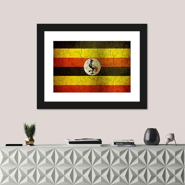 Uganda Flag On A Cracked Grunge Canvas Wall Art-3 Horizontal-Gallery Wrap-25" x 16"-Tiaracle
