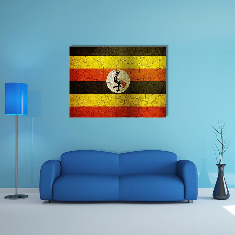 Uganda Flag On A Cracked Grunge Canvas Wall Art-1 Piece-Gallery Wrap-48" x 32"-Tiaracle