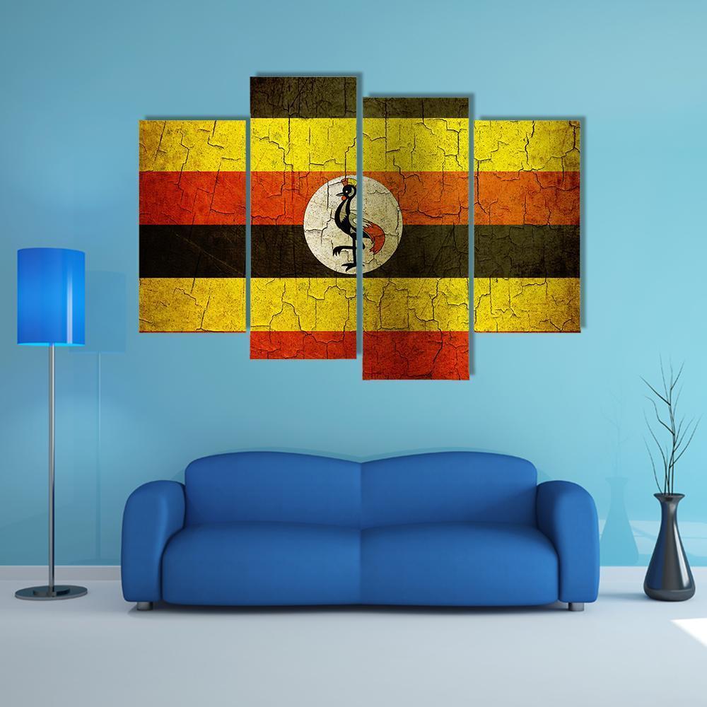 Uganda Flag On A Cracked Grunge Canvas Wall Art-4 Pop-Gallery Wrap-50" x 32"-Tiaracle
