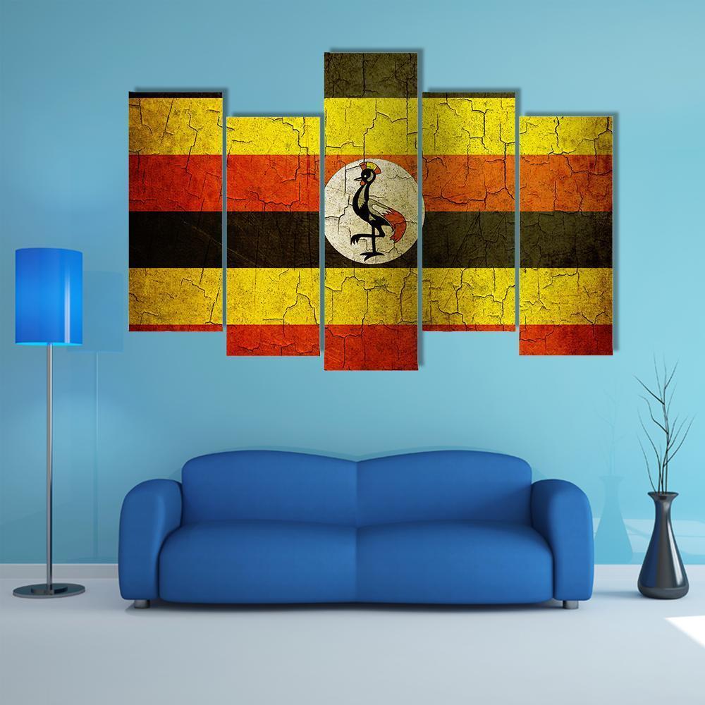Uganda Flag On A Cracked Grunge Canvas Wall Art-5 Pop-Gallery Wrap-47" x 32"-Tiaracle