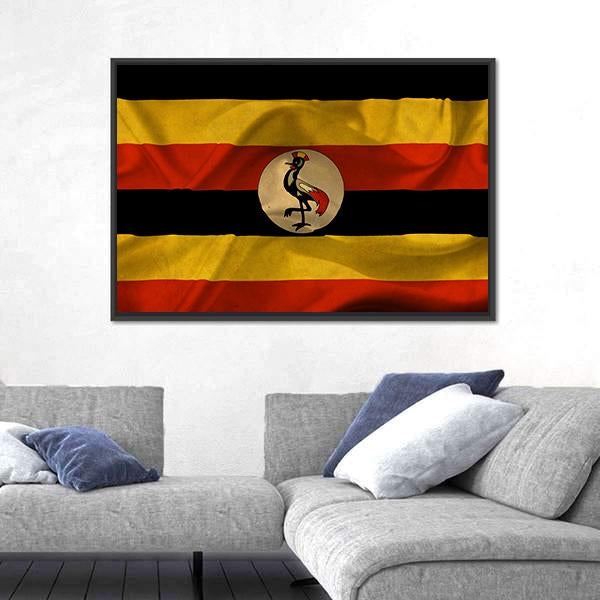 Uganda Waving Flag Canvas Wall Art-1 Piece-Floating Frame-24" x 16"-Tiaracle