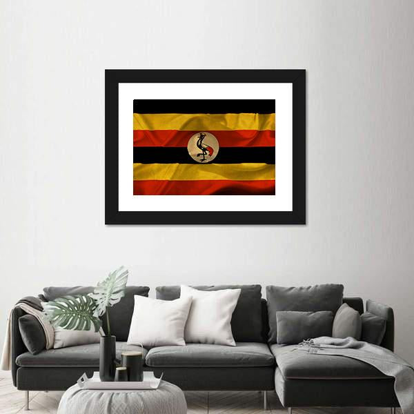 Uganda Waving Flag Canvas Wall Art-1 Piece-Framed Print-20" x 16"-Tiaracle