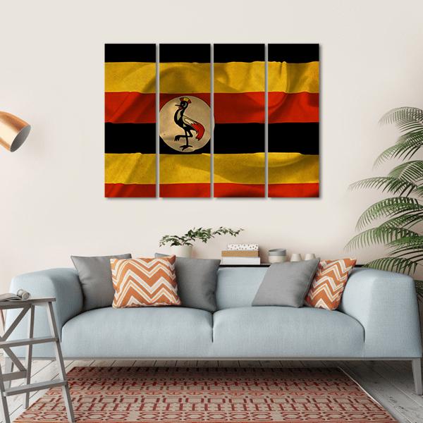 Uganda Waving Flag Canvas Wall Art-4 Horizontal-Gallery Wrap-34" x 24"-Tiaracle