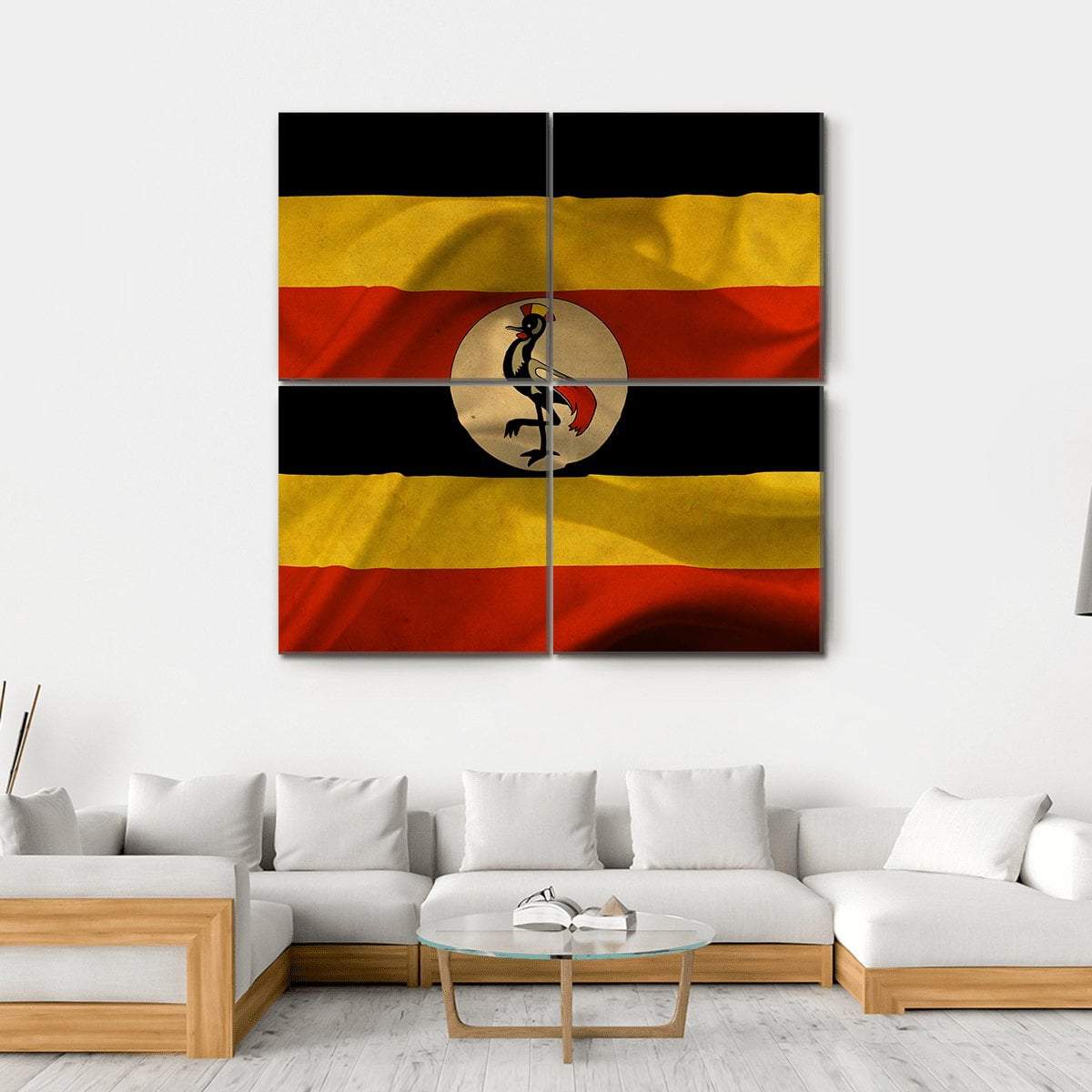 Uganda Waving Flag Canvas Wall Art-4 Square-Gallery Wrap-17" x 17"-Tiaracle