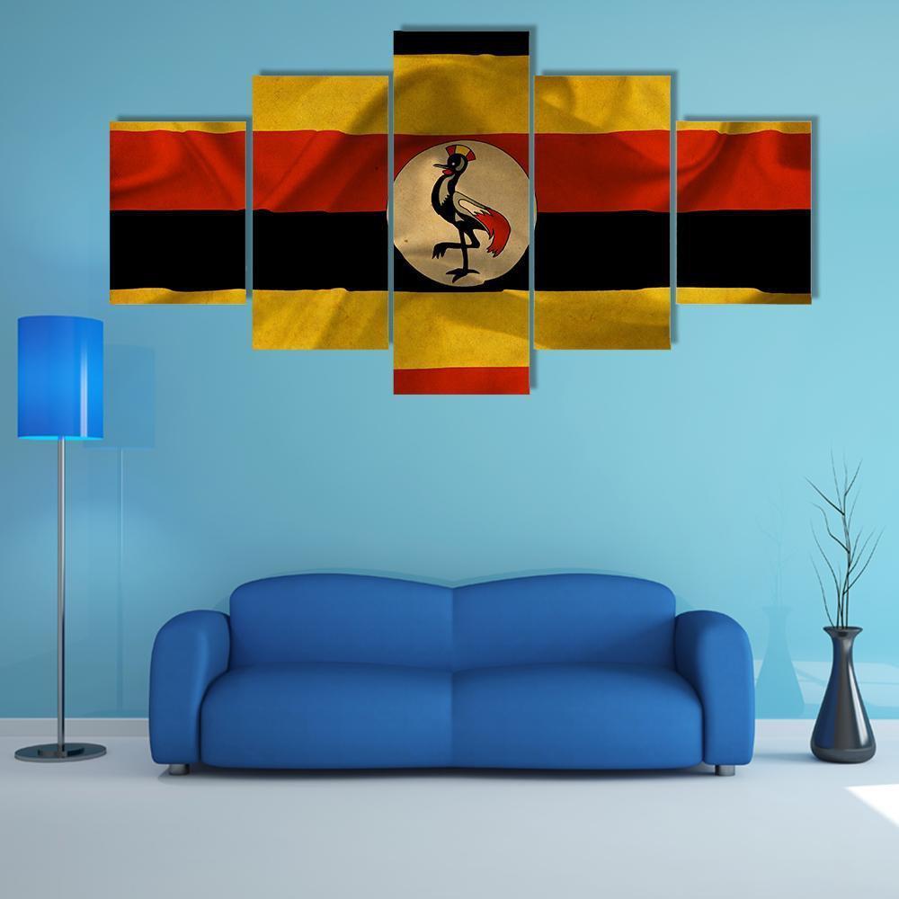 Uganda Waving Flag Canvas Wall Art-5 Star-Gallery Wrap-62" x 32"-Tiaracle