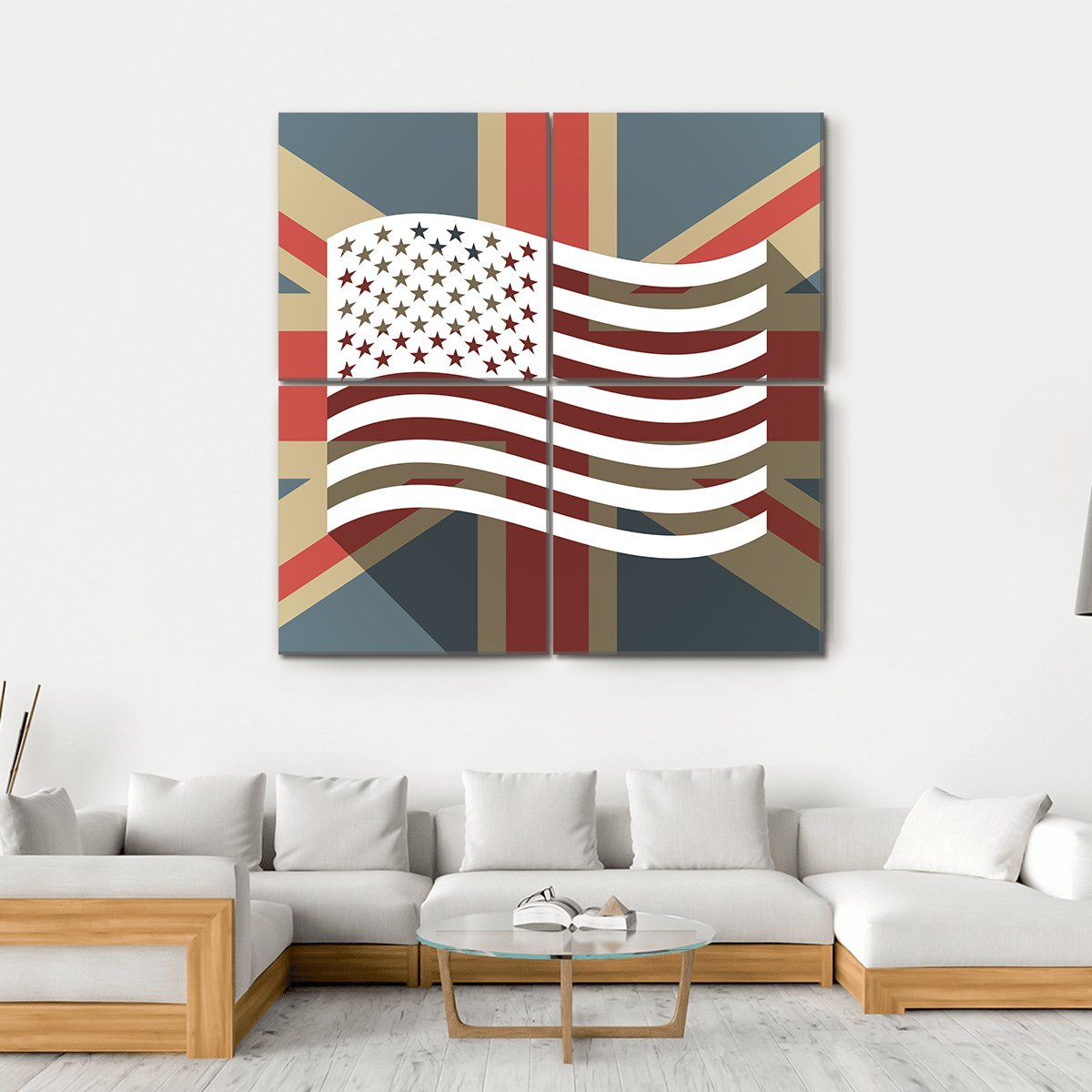 UK Flag With The US Canvas Wall Art-4 Square-Gallery Wrap-17" x 17"-Tiaracle