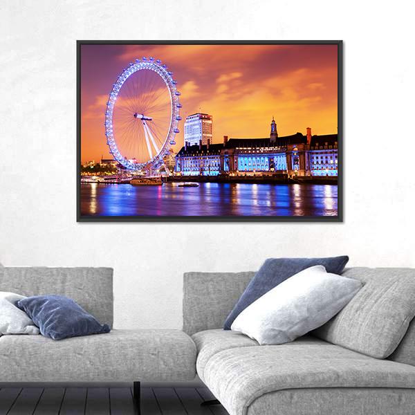 UK Skyline In The Evening Canvas Wall Art-1 Piece-Floating Frame-24" x 16"-Tiaracle