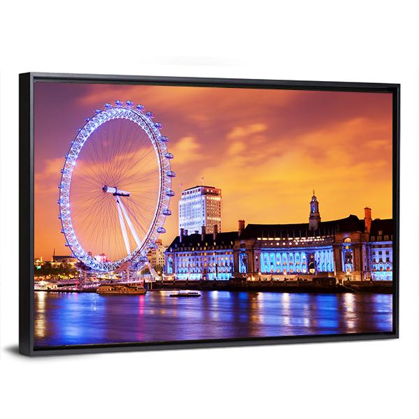 UK Skyline In The Evening Canvas Wall Art-5 Horizontal-Gallery Wrap-22" x 12"-Tiaracle