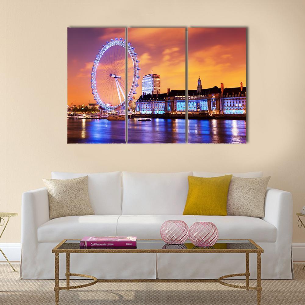 UK Skyline In The Evening Canvas Wall Art-3 Horizontal-Gallery Wrap-37" x 24"-Tiaracle