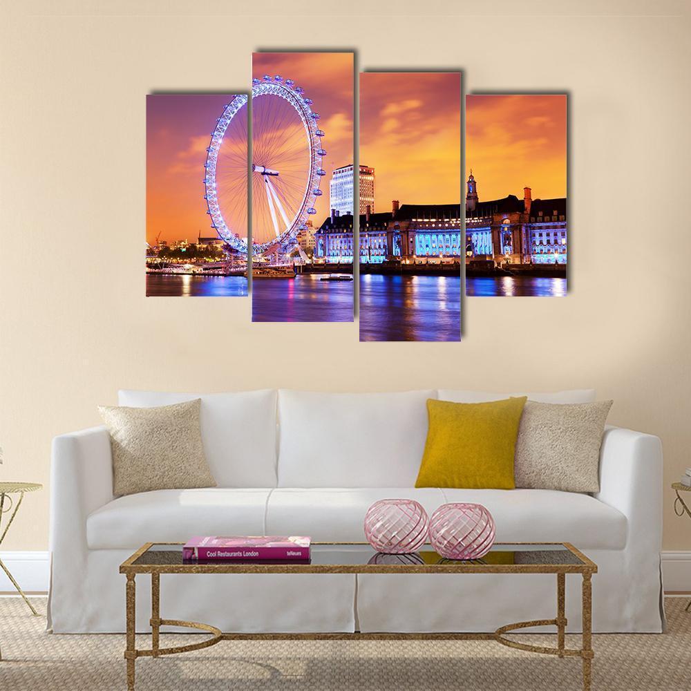 UK Skyline In The Evening Canvas Wall Art-4 Pop-Gallery Wrap-50" x 32"-Tiaracle