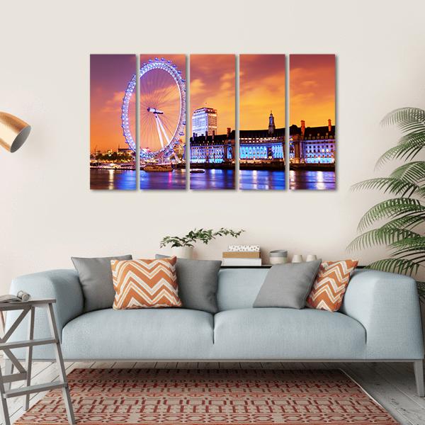 UK Skyline In The Evening Canvas Wall Art-5 Horizontal-Gallery Wrap-22" x 12"-Tiaracle