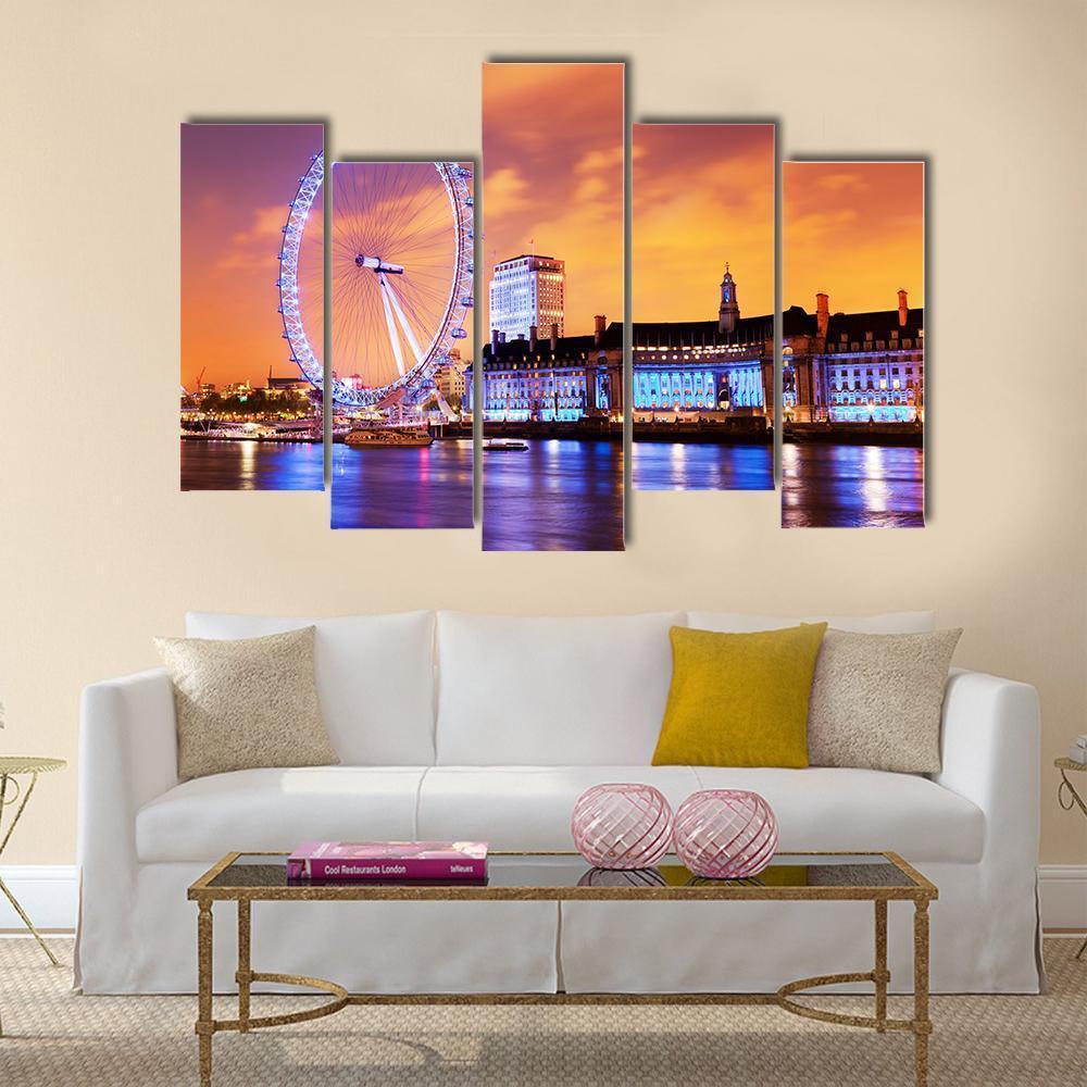 UK Skyline In The Evening Canvas Wall Art-5 Pop-Gallery Wrap-47" x 32"-Tiaracle