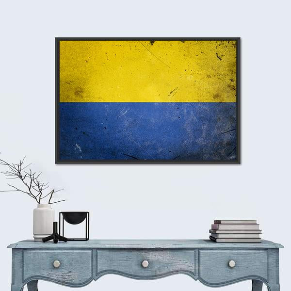 Ukraine On Vintage Grunge Texture Canvas Wall Art-3 Horizontal-Gallery Wrap-25" x 16"-Tiaracle