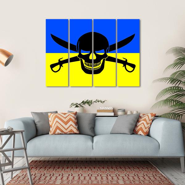 Ukrainian Flag With Black Pirate Jolly Roger Canvas Wall Art-4 Horizontal-Gallery Wrap-34" x 24"-Tiaracle