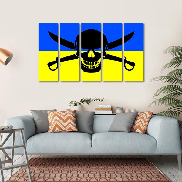 Ukrainian Flag With Black Pirate Jolly Roger Canvas Wall Art-5 Horizontal-Gallery Wrap-22" x 12"-Tiaracle