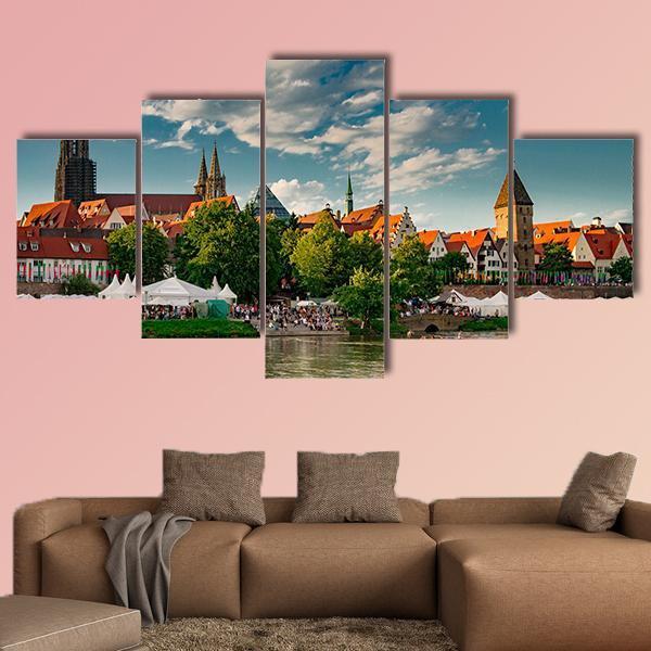 Ulm At The Danube Canvas Wall Art-5 Star-Gallery Wrap-62" x 32"-Tiaracle