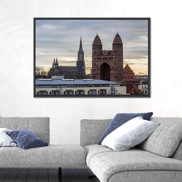 Ulm Minster And The Church Of The Garrison Canvas Wall Art-1 Piece-Floating Frame-24" x 16"-Tiaracle