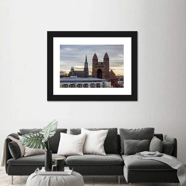 Ulm Minster And The Church Of The Garrison Canvas Wall Art-1 Piece-Framed Print-20" x 16"-Tiaracle